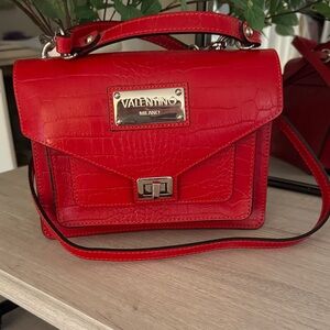 Valentino Milano Red Croc-Embossed Mini Top-Handle Bag